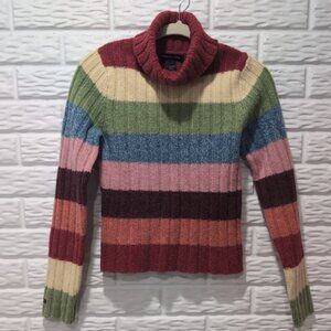 Y2K Abercrombie & Fitch Sweater Womens Med Rainbow Ribbed Lambswool Turtleneck
